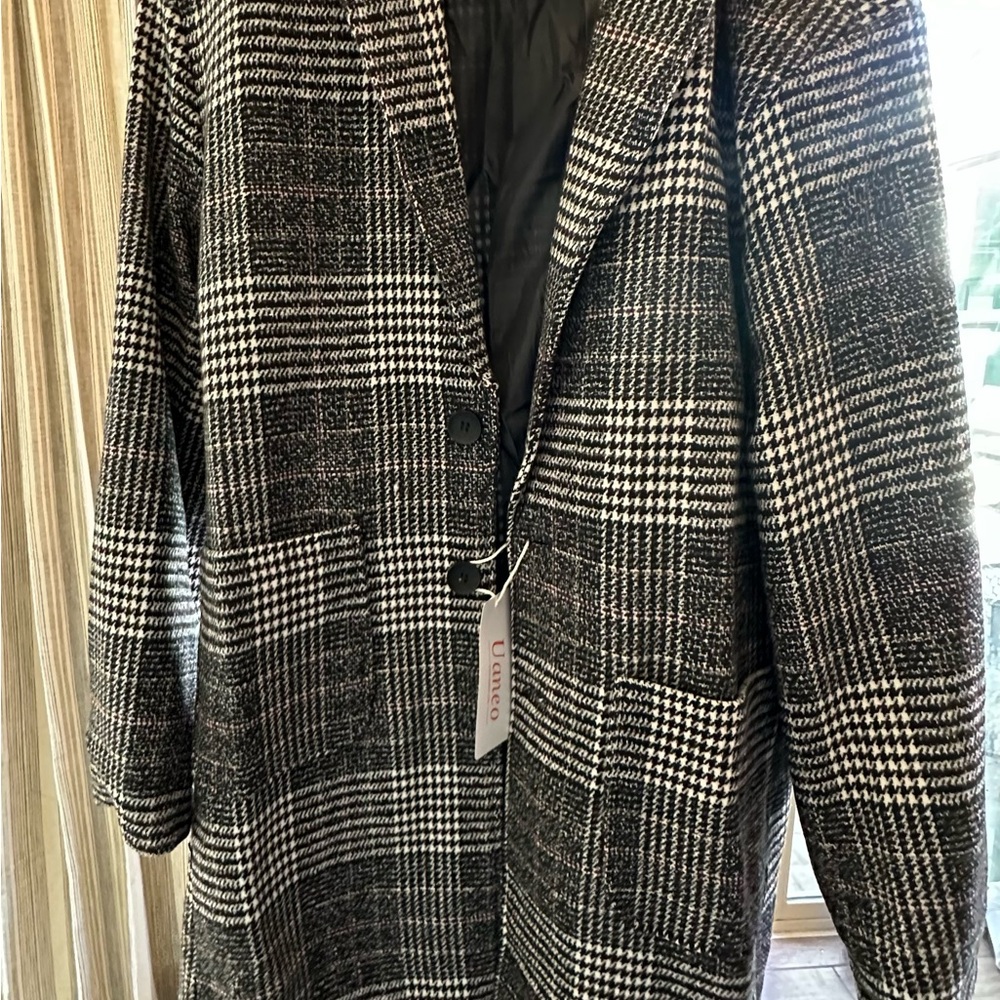 Uttam Black and White Plaid Coat